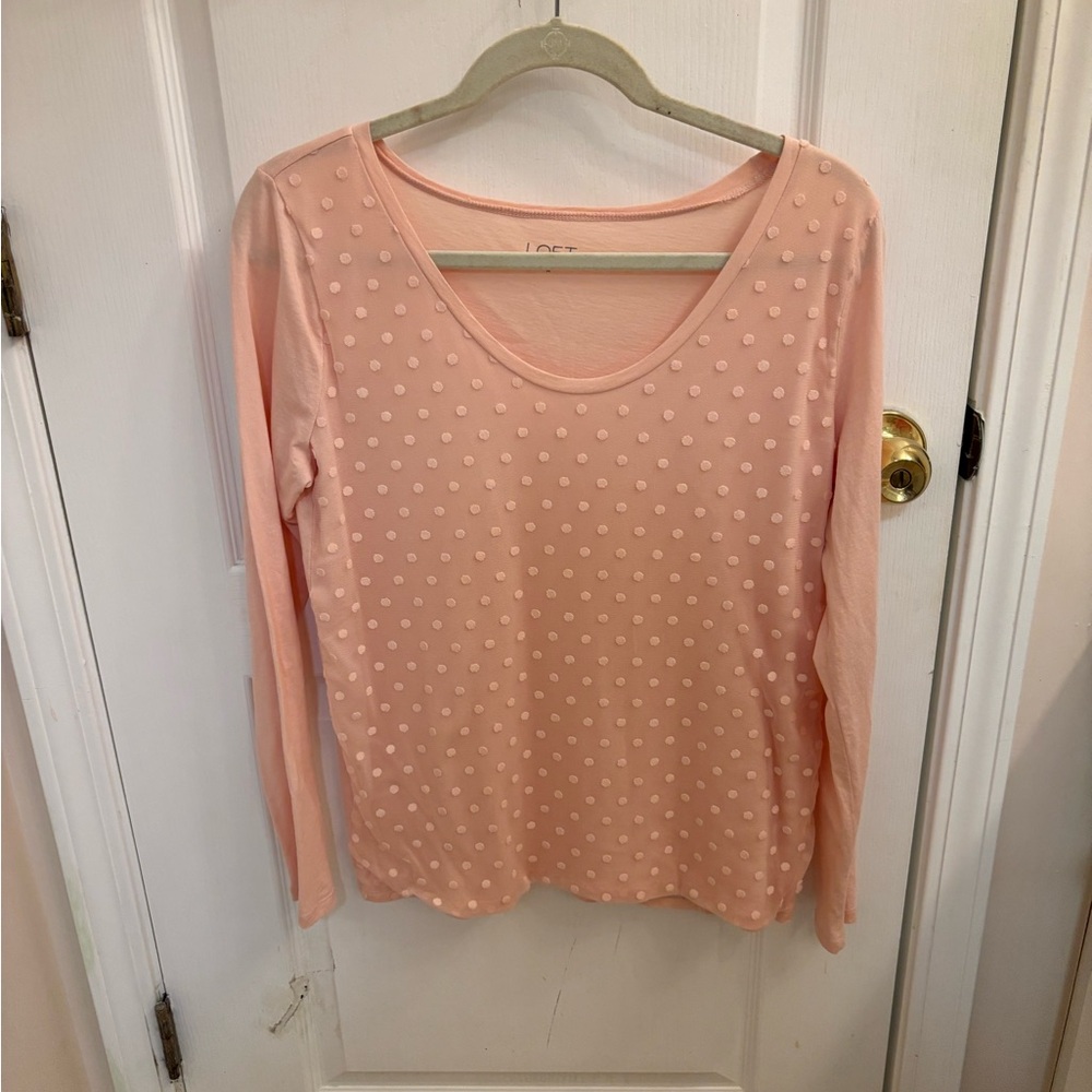 LOFT Blush Pink Polka Dot Long Sleeve Top, Like New